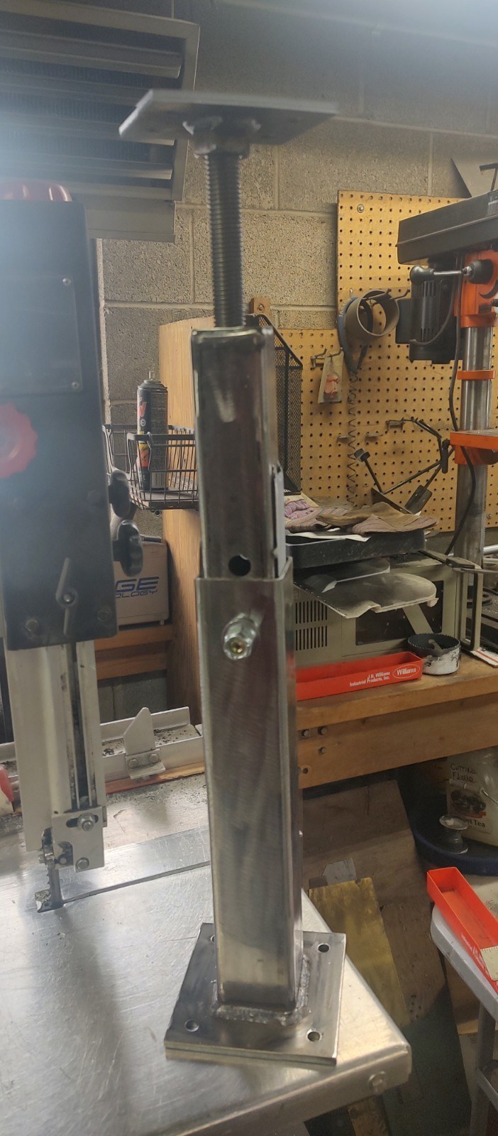 Single adjustable steel table leg with mounting plate and threaded adjustment