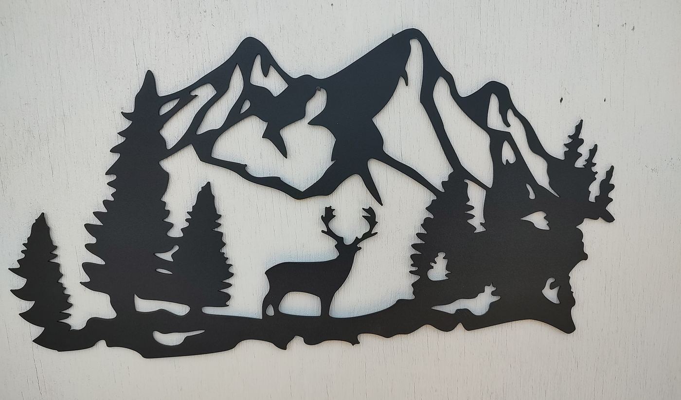 Deer in the Mountains laser-cut steel wall art