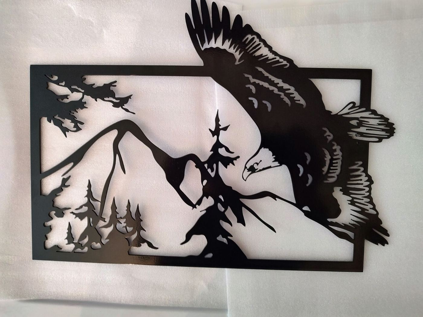 Eagle Over the Mountains laser-cut steel wall art